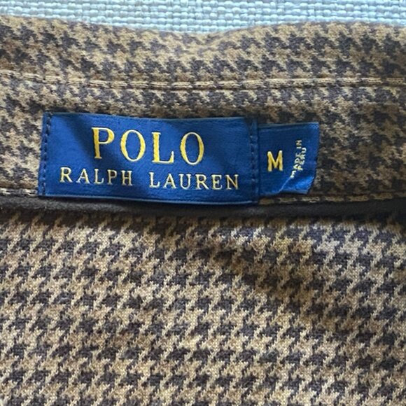 Ralph Lauren Vintage Men's Brown Two Pocket Houndstooth Long Sleeve Shirt Medium - Picture 7 of 15